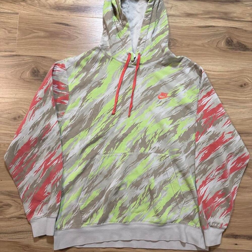 Nike Tiger Camo color block hoodie embroidered swoosh baggy fit size large